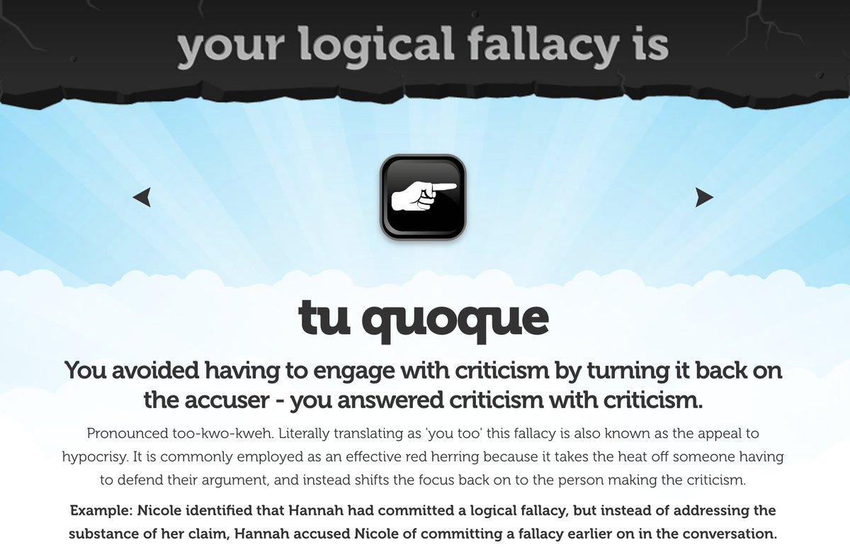 @Ridvan2321 K*rtçülerin kendi namussuzluklarına asla arka çıkamayıp daima düştükleri bir mantık safsatası var. Kendilerini savunamayacaklarını onlar da biliyor ki, hepsi anında "Sen de bunu bunu yaptın!!" yöntemine sığınıyorlar. 

Bu aslında mantık literatüründe tanımlanmış bir safsatadır