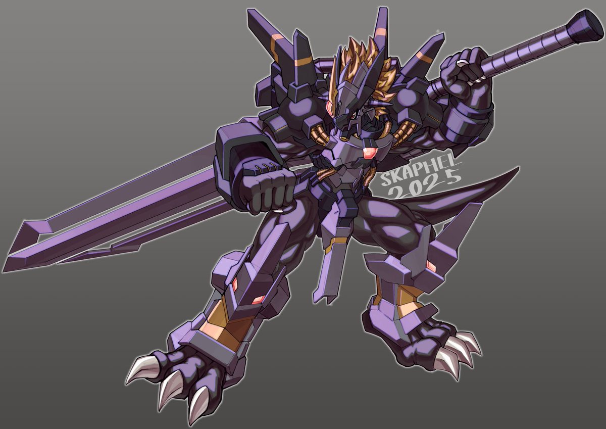 I've had this guy done for a bit, and I wanted to post him as a pair with another guy, but it's been so long that I'm just gonna. Post him like this.
VictoryGreymon X-Antibody ! (with black variant)
For all the big sword enjoyers.

#digimon #デジモン