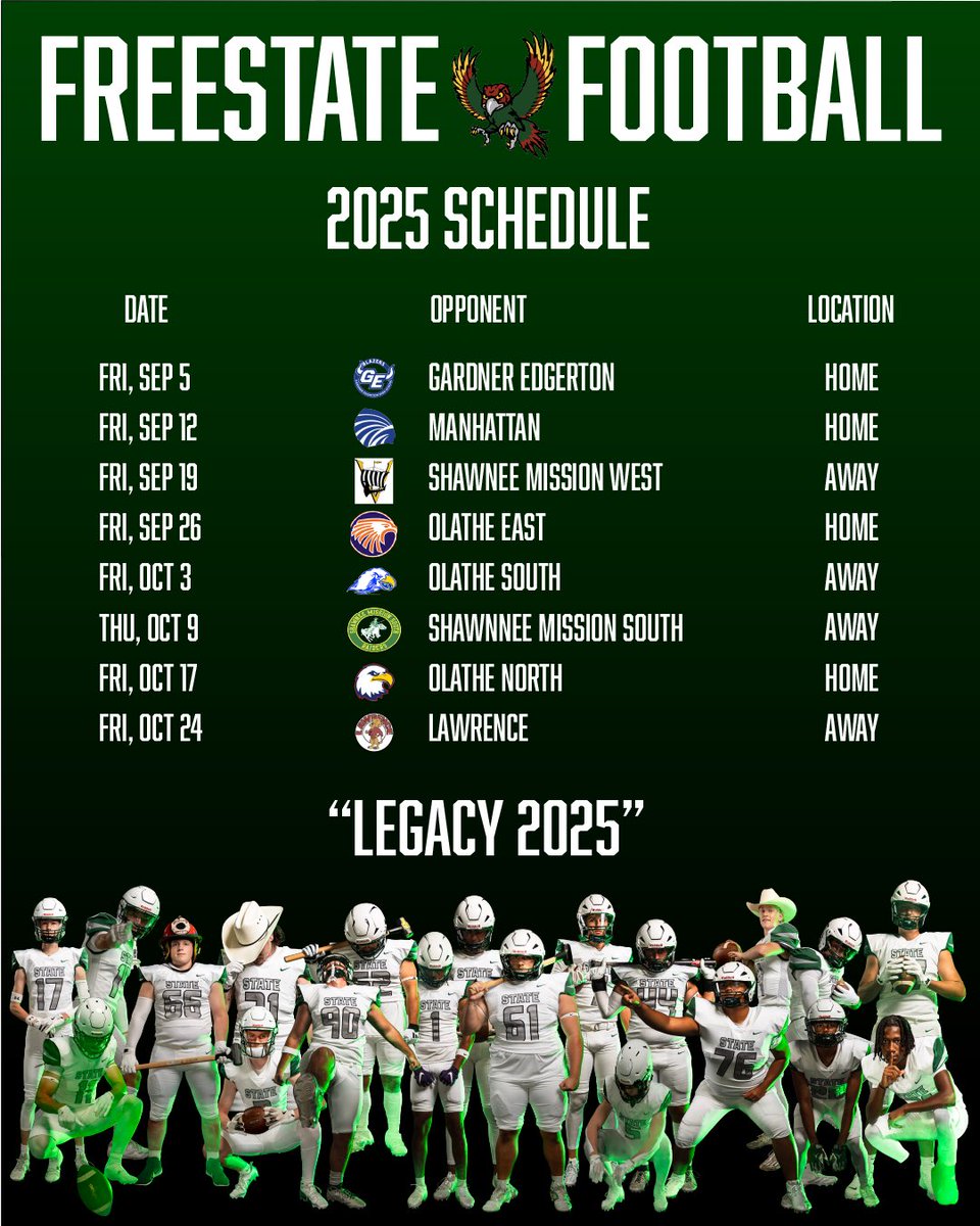 Here’s the new graphic for our 2025 schedule.  Come support our guys….  
🏈 #GoFirebirds #2025Legacy