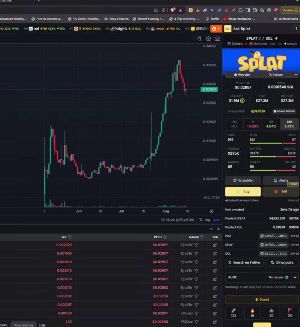 splat at launch will be for perp heads and boomers who raw dog jup. 

the extension we are building is for the trenchers. 

we decided not to build our own memescope, and let people use what they prefer, but offer them THE CLEANEST extension the market has ever seen - that