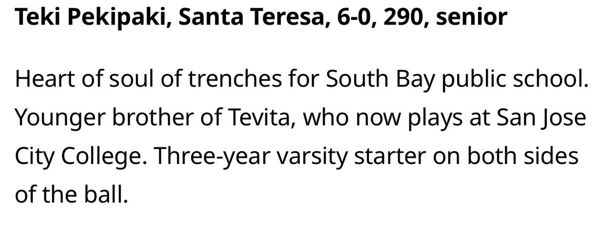 Santa Teresa Saints Football (@stbuiltfootball) on Twitter photo 🚨 S.T.BUILTS Senior OT/N <a href="/tek904/">Tekiteki Pekipaki</a> featured in the Preseason All-B.A.N.G. Offensive Line
<a href="/CoachPapin/">Coach Papin</a> <a href="/CoachLP/">Leonard Piñon Jr.</a> <a href="/KnowsMunoz/">Noah Muñoz</a> 🚨 S.T.BUILTS Senior OT/N <a href="/tek904/">Tekiteki Pekipaki</a> featured in the Preseason All-B.A.N.G. Offensive Line
<a href="/CoachPapin/">Coach Papin</a> <a href="/CoachLP/">Leonard Piñon Jr.</a> <a href="/KnowsMunoz/">Noah Muñoz</a>