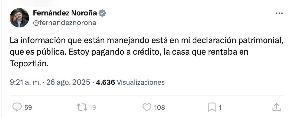Leti RoblesdelaRosa (@letroblesrosa) on Twitter photo Muy extraño, pero por primera vez Gerardo Fernández Noroña admite que la información que está en la Plataforma Nacional de Transparencia SÍ es VERDAD.
Ahora no le ofendió que le divulgara <a href="/jorgegogdl/">Jorge García Orozco</a> que se compró una casa de 12 millones de pesos a sólo 3 meses de comenzar a Muy extraño, pero por primera vez Gerardo Fernández Noroña admite que la información que está en la Plataforma Nacional de Transparencia SÍ es VERDAD.
Ahora no le ofendió que le divulgara <a href="/jorgegogdl/">Jorge García Orozco</a> que se compró una casa de 12 millones de pesos a sólo 3 meses de comenzar a