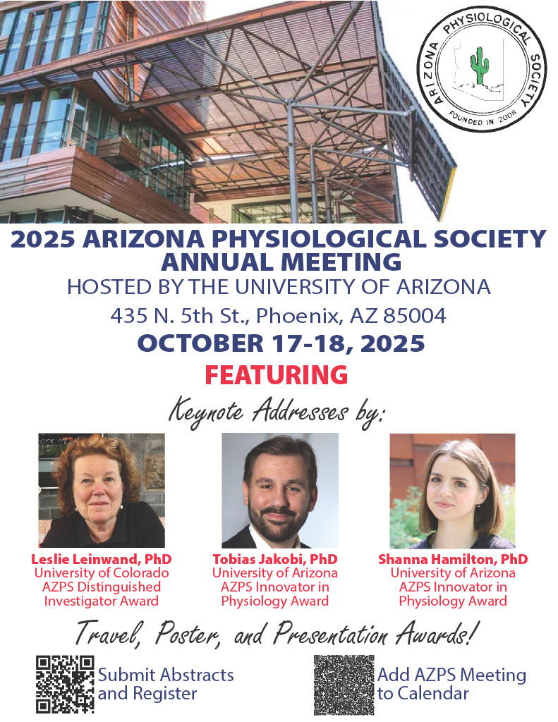 📢 Join us for the Arizona Physiological Society Annual Meeting! Connect with researchers, share your science, and explore the latest in physiology. 🧠💉🧬

📅 Oct 17-18, 2025 | 📍 Phoenix, AZ
Follow us on BluSky 🔗 <a href="/azphysiology/">AZPS</a>.bsky.social