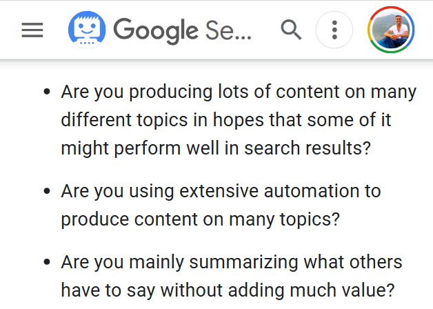 Nate Hake (@natejhake) on Twitter photo <a href="/googlesearchc/">Google Search Central</a> I'd like to report a spammer called "AI Overviews"
It's coming up #1 for a ton of queries & violates all these Google policies:
-No first-hand experience
-Uses extensive automation
-No expertise
-Primarily summarizes what others have written <a href="/googlesearchc/">Google Search Central</a> I'd like to report a spammer called "AI Overviews"
It's coming up #1 for a ton of queries & violates all these Google policies:
-No first-hand experience
-Uses extensive automation
-No expertise
-Primarily summarizes what others have written
