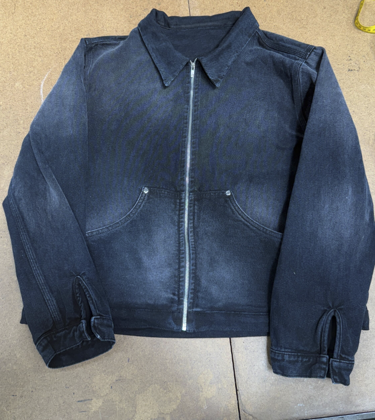 1st pic is the new "jimbo jacket" by <a href="/OndaStudiosHQ/">Onda</a> in faded brown.  

3rd pic is the first sample of our next color, archive black

the jimbo is an unlined denim trucker jacket, inspired by american workwear staples

ours has kangaroo pockets with steel rivets and a classic