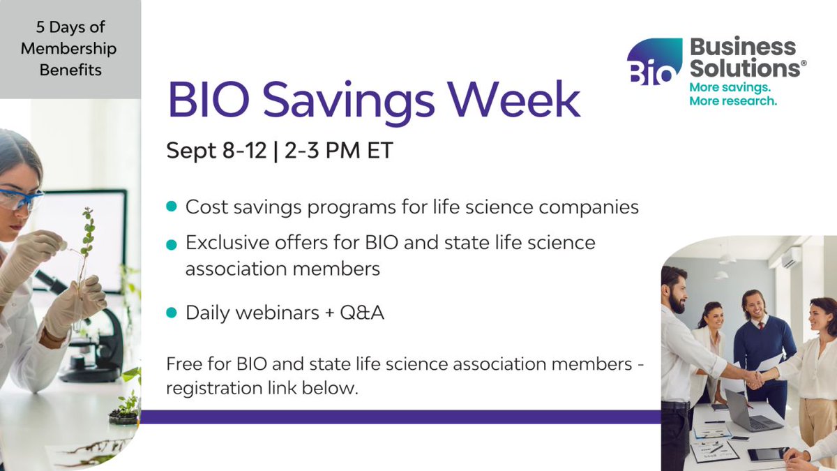 💡 Virginia Bio member benefit!

We’re teaming up with <a href="/IAmBiotech/">Biotechnology Innovation Organization</a> for BIO Savings Week—a 5-day webinar series to help life science companies scale smarter + cut costs without cutting corners.

📅 Sept 8–12, 2025
 🔗 bit.ly/3VihWrA