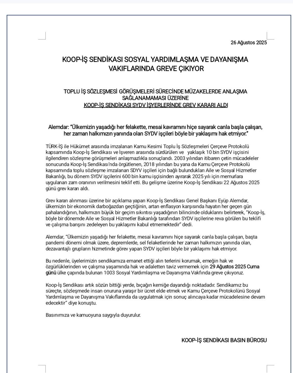sydvcalisanlari's tweet photo. Sosyal Yardımlaşma ve Dayanışma Vakfı'nda çalışan 10 bin #SYDVÇalışanımız 29 Ağustos Cuma günü greve çıkacak. 

#EkmeğimizinPeşindeyiz
#SYDVGreveÇıkıyor

@RTErdogan @tcbestepe @_cevdetyilmaz @tcailesosyal @MahinurOzdemir
@ashb_sygm @alparslanc @KOOPISSENDIKASI @alemdareyup https://t.co/JAOiU5ZkhR