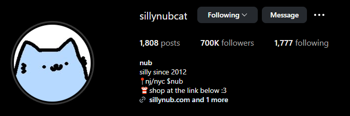 so nubcat just reached 700k followers on ig

x suspensions
wont stop the culture
won't stop the movement
wont stop the community from believing
wont stop from growing mindshare

don't snub $nub