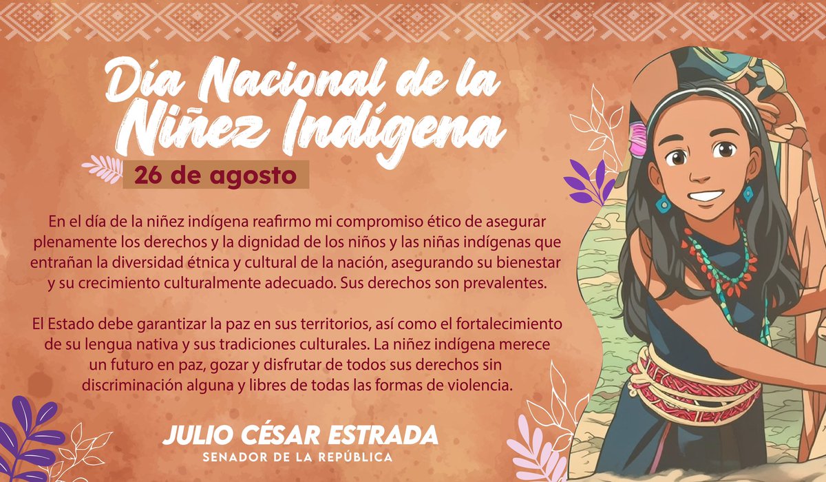 En el #DíaDeLaNiñezIndígena reafirmo mi compromiso ético de asegurar plenamente los derechos y la dignidad de los niños y las niñas indígenas que entrañan la diversidad étnica y cultural de la nación, asegurando su bienestar y su crecimiento culturalmente adecuado. ✊🏽✊🏼