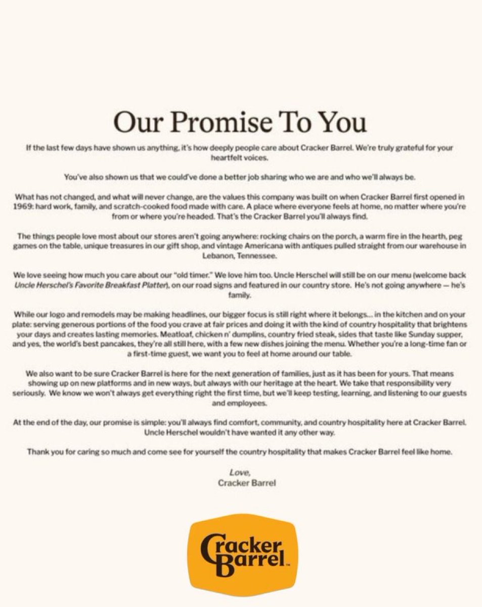 Yikes on this letter. However my biggest complaint, in the what world do they have the world’s best pancakes???? #crackerbarrell