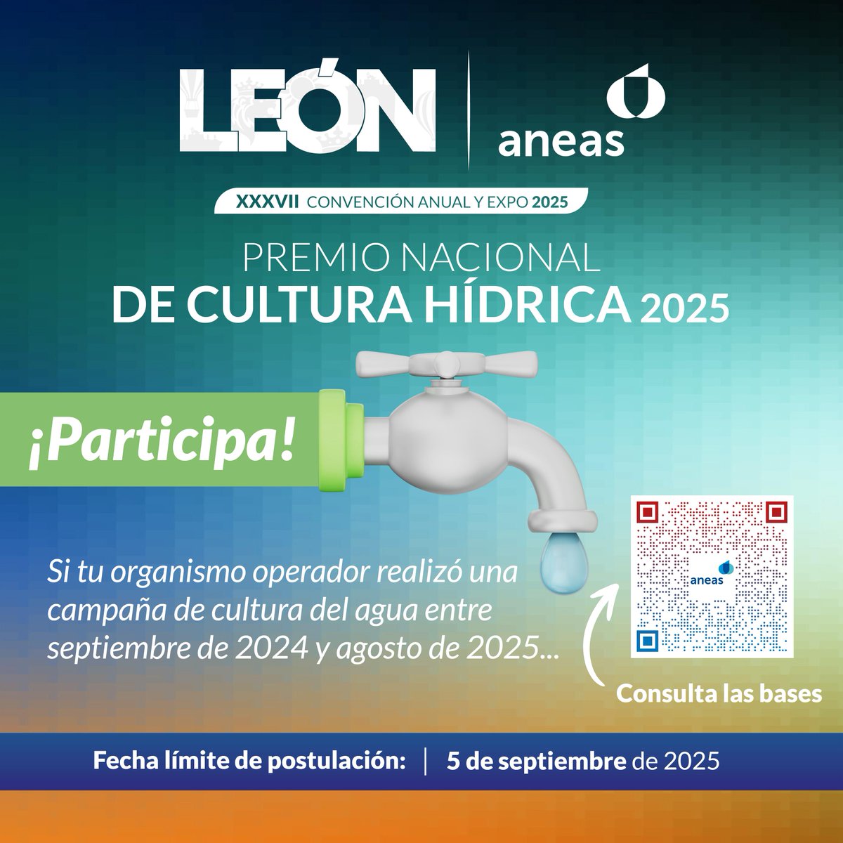 ¿Ya postulaste tu programa al Premio Nacional de Cultura Hídrica?
📅 La convocatoria cierra el 5 de septiembre.
👉 Consulta las bases y regístrate ahora: aneas.com.mx/wp-content/upl….
#ANEAS #LaRedQueSumaFluyeYConecta 💦 #CulturaHídrica