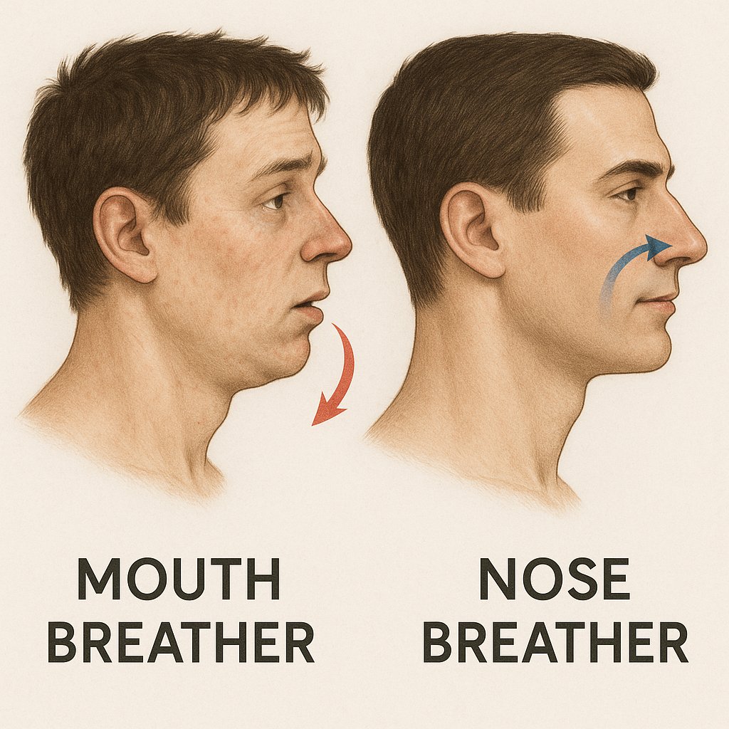 TheSelfLab's tweet image. Mouth breathing is secretly destroying your health.

It ruins your:

• Sleep
• Energy
• Even your face shape

Here's what's causing mouth breathing &amp;amp; how to fix it: 🧵
