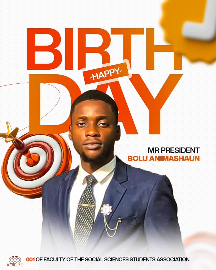 FATSSSA_UI's tweet image. HAPPY BIRTHDAY🎈 
On this special day, FATSSSA_UI celebrates one of her own, on the occasion of her birthday. 
Happy birthday  Mr President 🎈🎉

Wishing you a fantastic birthday filled with Joy, laughter, and endless celebrations!