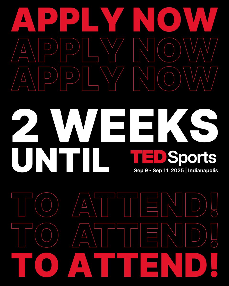 Two weeks! That's all that stands between you and TEDSports. ✨ Prepare to immerse yourself in a world of groundbreaking ideas, meet the game-changers shaping the industry, and find inspiration at every turn.

Time is running out to secure your place. 🎟️ bit.ly/3XGxUxD
