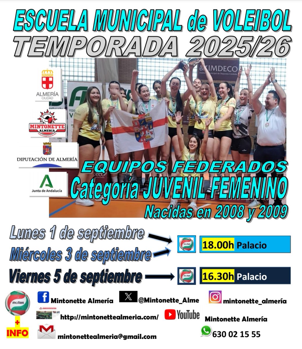 Las chicas juveniles no van a ser menos.
Comienzo el 1 de septiembre.
<a href="/PMDAlmeria/">PMD Almería</a> 
<a href="/dipalme_almeria/">Diputación Almería</a>