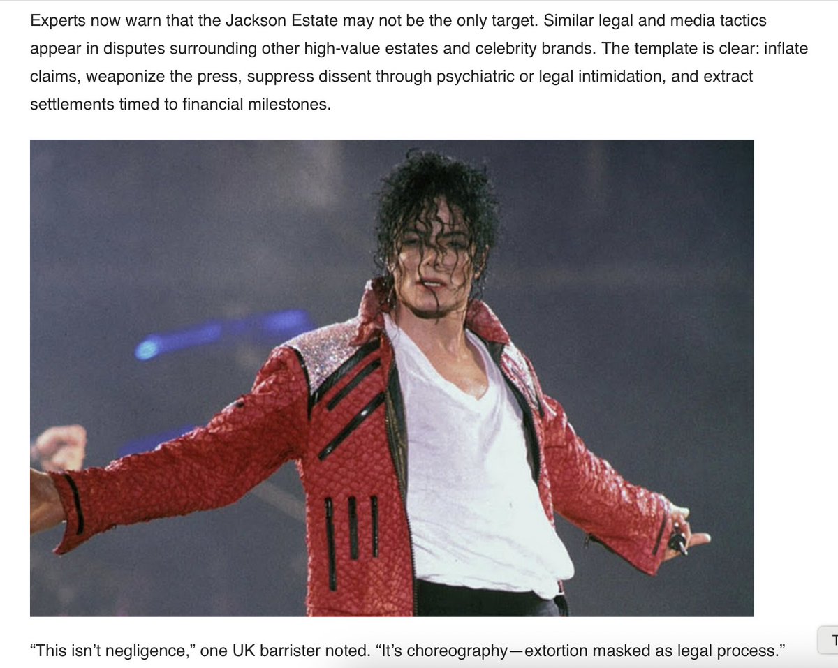 MJJJusticePrjct's tweet image. Click and READ --> shockya.com/news/2025/08/2… "This isn't negligence, it's choreography; extortion masked as legal process" UK barrister. #extortion by any other name is still extortion.