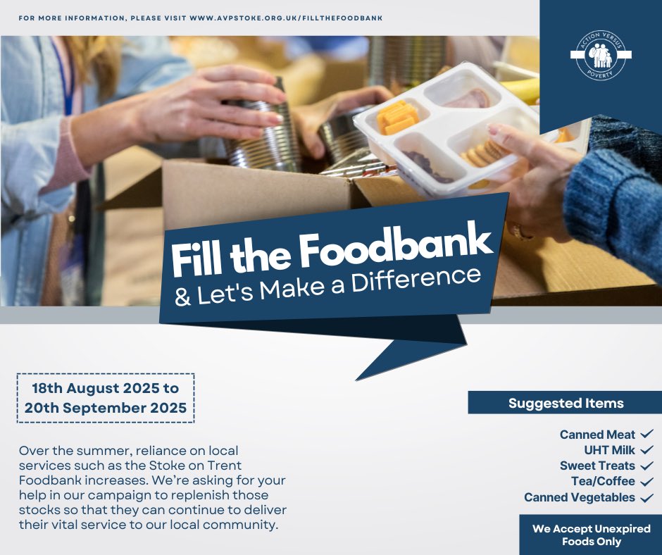 🥫✨ Stoke-on-Trent, let’s come together! We’re launching our Fill the Foodbank campaign to support @SOTFoodbank 💛 No one should go hungry in our city. #FillTheFoodbank