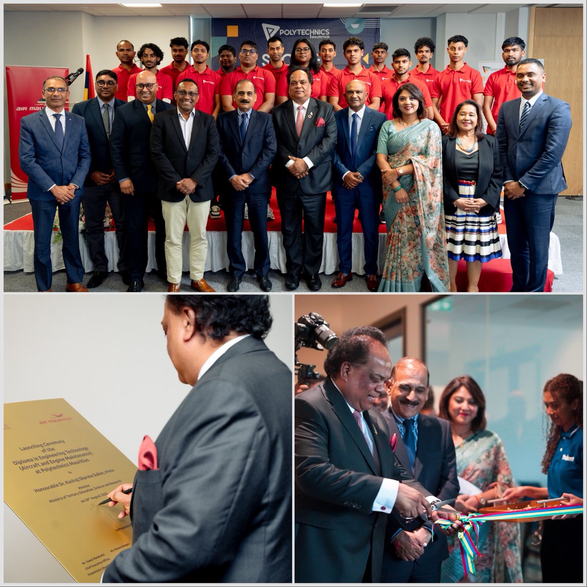airmauritius's tweet photo. Air Mauritius was honoured to join Polytechnics Mauritius for the official launch of the Diploma in Engineering Technology (Aircraft and Engine Maintenance), held at the Rose Belle Campus on 26 August 2025. ✈️
#AirMauritius #PolytechnicsMauritius https://t.co/42tgqWcWAc