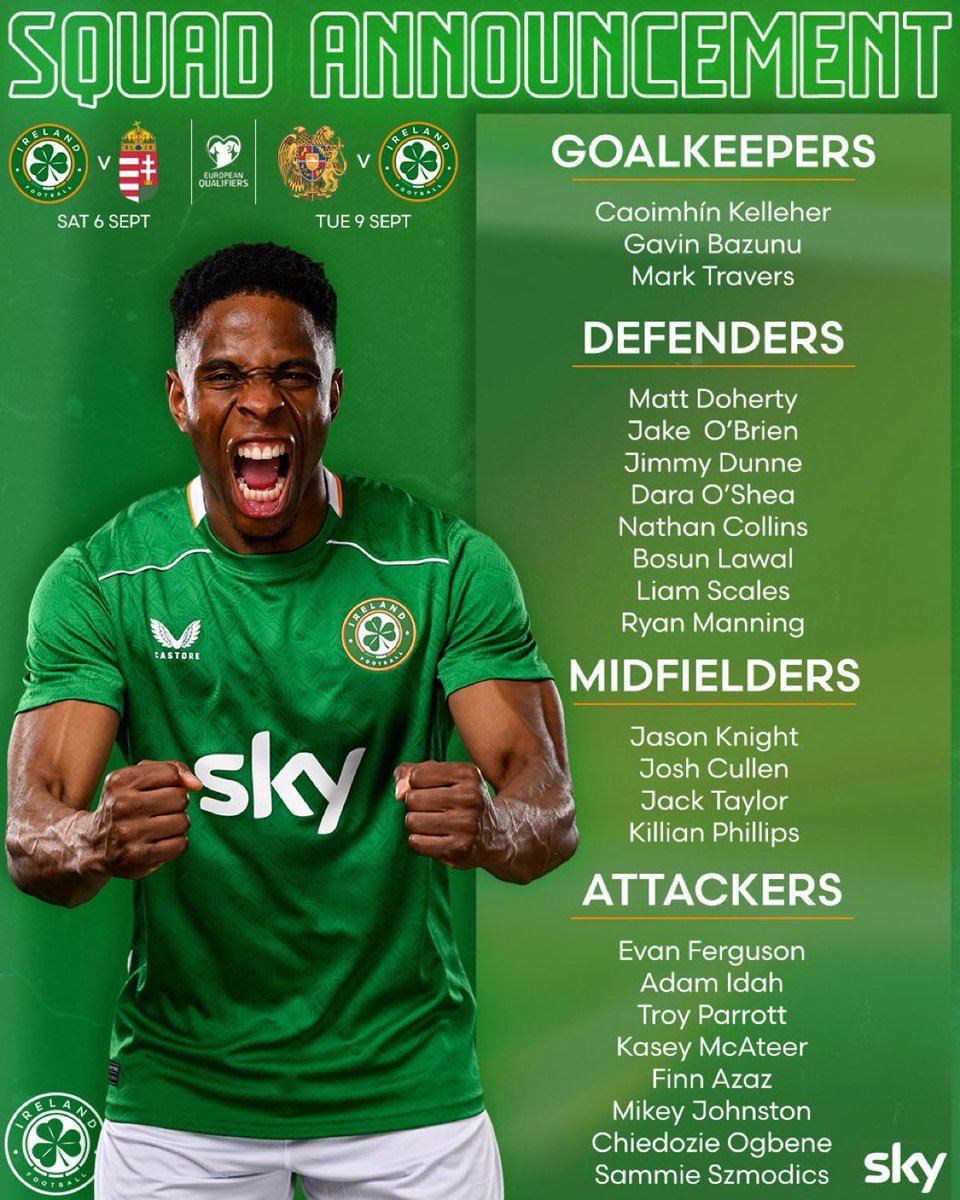 🇮🇪🇮🇪🇮🇪

Hópurinn fyrir leikina í byrjun september er klár. Sjaldan eða aldrei verið sterkari.

Ungverjaland heima 6. sept.🇭🇺

Armenar úti 9. sept.🇦🇲

Mikilvægir leikir í leið okkar á HM næsta sumar. 🏆

🇮🇪🇮🇪🇮🇪

#theboysingreen
#graeniherinn