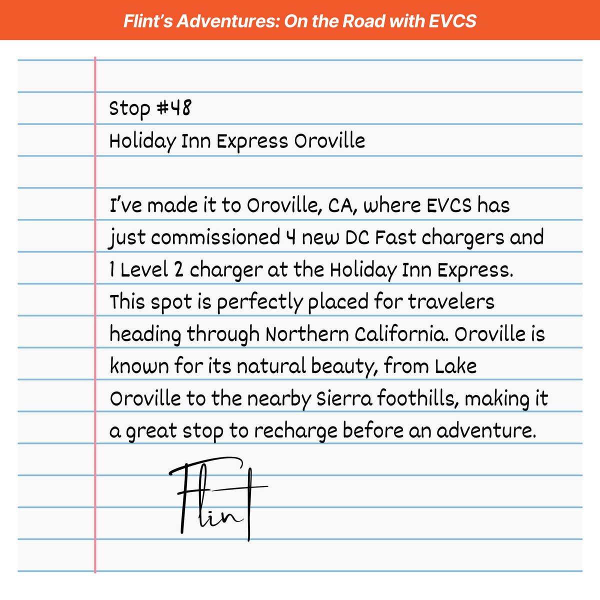 EVCSnetwork's tweet image. Charging up in Oroville, CA! 🦊⚡ Our team has commissioned 4 new DC Fast chargers and 1 Level 2 charger at Holiday Inn Express. With Lake Oroville and the Sierra foothills nearby, it’s the perfect place to plug in and explore.

#EVCS #FlintsAdventures