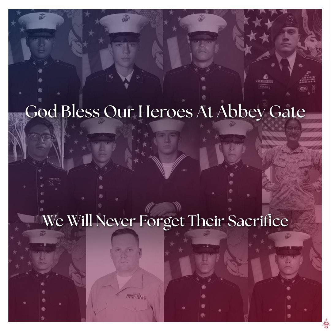 Rick W. Allen (@reprickallen) on Twitter photo Four years ago today, 13 brave U.S. servicemembers tragically lost their lives in the Abbey Gate terrorist attack during the disastrous withdrawal from Afghanistan.
We will never forget their courage and sacrifice. Four years ago today, 13 brave U.S. servicemembers tragically lost their lives in the Abbey Gate terrorist attack during the disastrous withdrawal from Afghanistan.
We will never forget their courage and sacrifice.