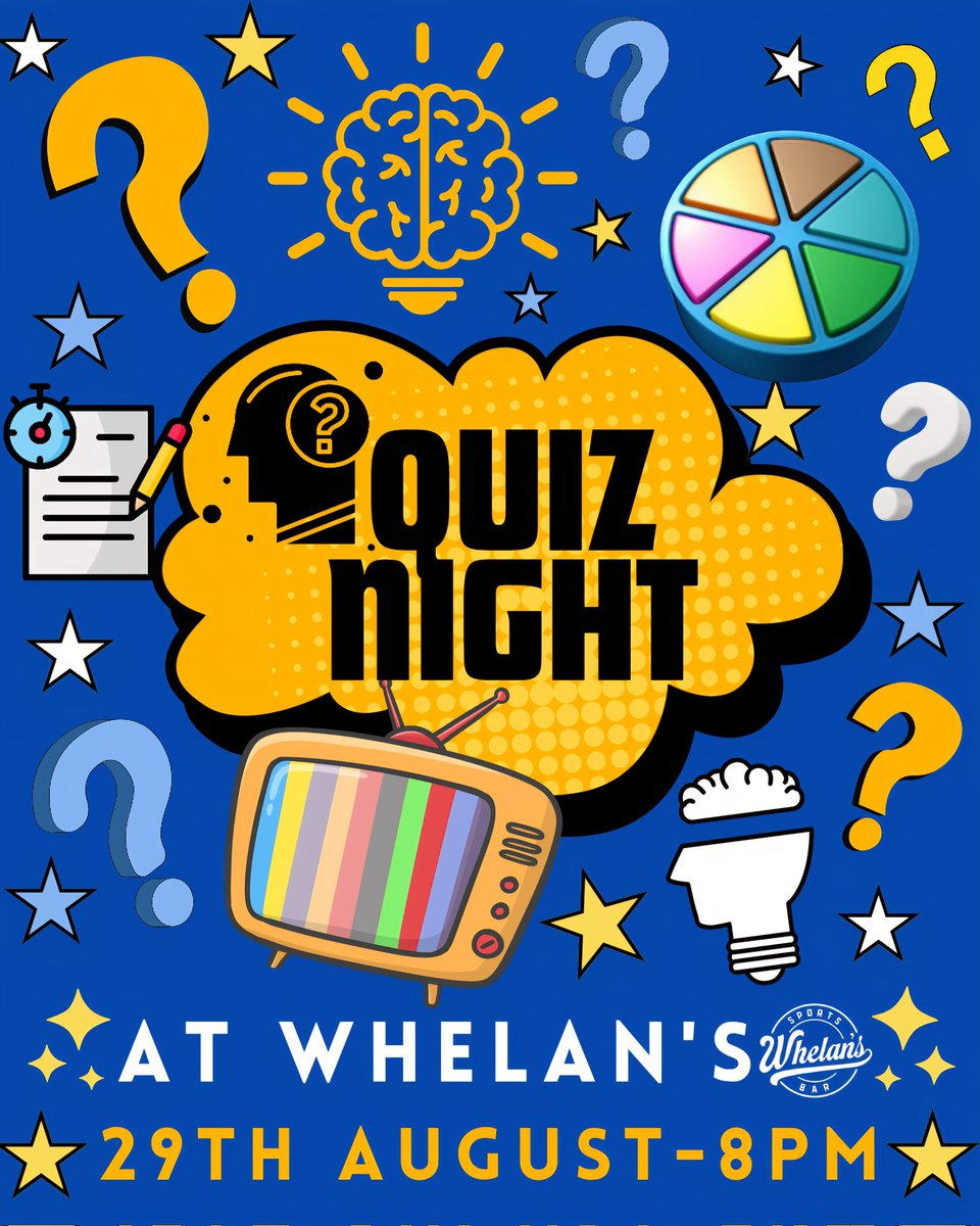 𝗙𝗿𝗶𝗱𝗮𝘆 𝗡𝗶𝗴𝗵𝘁 𝗜𝘀 𝗤𝘂𝗶𝘇 𝗡𝗶𝗴𝗵𝘁
🕗 8pm Start
4️⃣ Rounds
🛎🦇 Dingbats
🅿️ Trivial Pursuit 
🎓 GK
🎶 TV Themes with Bonus
🎁 Prizes:
🍕🍺 £25 Bar Voucher
🗃 Open The Box 
🤞Line Jackpot £10

#wafc #Wigan
