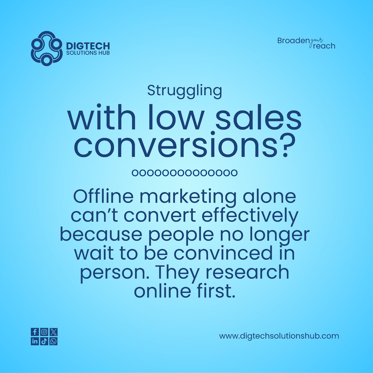 Going digital flips the script. Instead of chasing clients, they start coming to you ready to buy.

#SalesConversion #DigitalMarketing #LeadGeneration #DigtechSolutionsHub #GrowYourBusiness