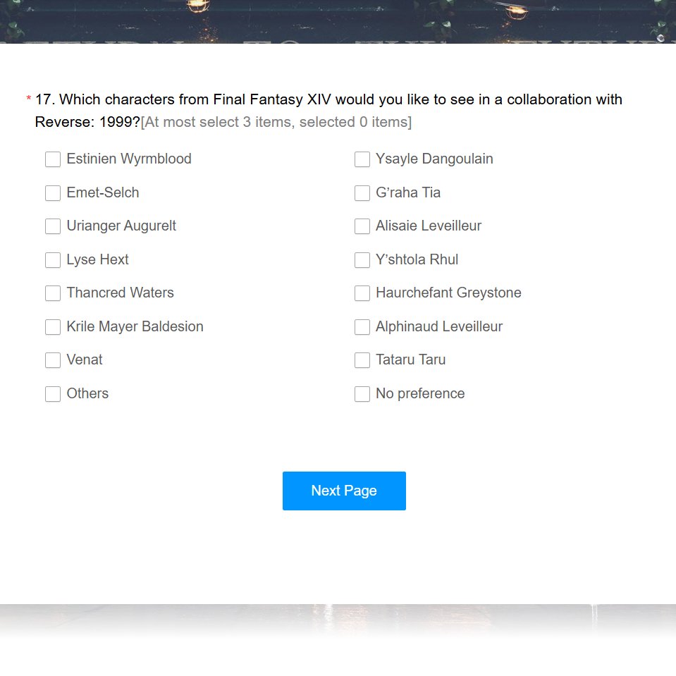 REVERSE1999 HAS SURVEY FOR COLLAB FEEDBACK AND YOU GUYS WON'T BELIEVE WHAT'S ONE OF THE OPTIONS