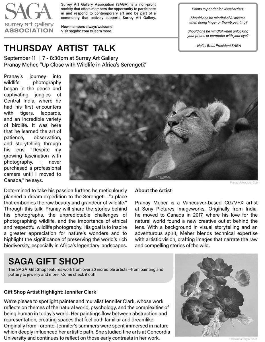 ACS RECOMMENDED... #visualarts| Surrey Art Gallery Association presents #thursdayartisttalk Sept 11th | 7-8:30pm at the Surrey Art Gallery | see poster for event details 
<a href="/SurreyArt/">Surrey Artists 💙💛</a> <a href="/BCAlliance_/">BC-Alliance</a> <a href="/SemiahmooArts/">Semiahmoo Arts</a> <a href="/LangleyArtsOrg/">Langley Arts Council</a> <a href="/SurreyArt/">Surrey Artists 💙💛</a> <a href="/artsnewwest/">artsnewwest</a>