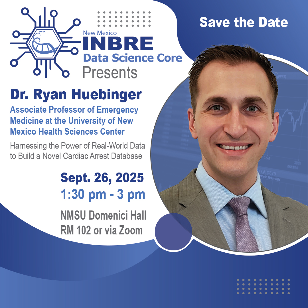 NM-INBRE (@nminbre) on Twitter photo π’ Save the Date!
Join us Sept 26, 2025  at NMSU Domenici Hall RM 102 or via Zoom for a talk by Dr. Ryan Huebinger (UNM HSC).
Registration is required to join via Zoom. 
Zoom Registration π bit.ly/45OtpUM
#INBRE #DataScience #NMSU #UNM π’ Save the Date!
Join us Sept 26, 2025  at NMSU Domenici Hall RM 102 or via Zoom for a talk by Dr. Ryan Huebinger (UNM HSC).
Registration is required to join via Zoom. 
Zoom Registration π bit.ly/45OtpUM
#INBRE #DataScience #NMSU #UNM