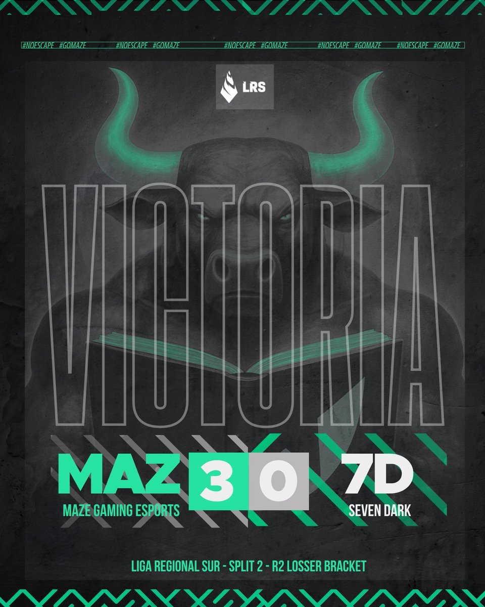 #VICTORIA

Maze Gaming vence 3 - 0 vs <a href="/7D_SevenDark/">𝟕𝐃 Seven Dark</a>  por la LRS by <a href="/Lolacelatam/">Ligas regionales LATAM x ACE</a>  . 

Un comienzo que contó con la participación de Reign galleteando al support, para que luego Gastruks tome el soporte de la bot lane, cuidando (?) a Lac con su Bardo. 

Ahora el equipo celebra para