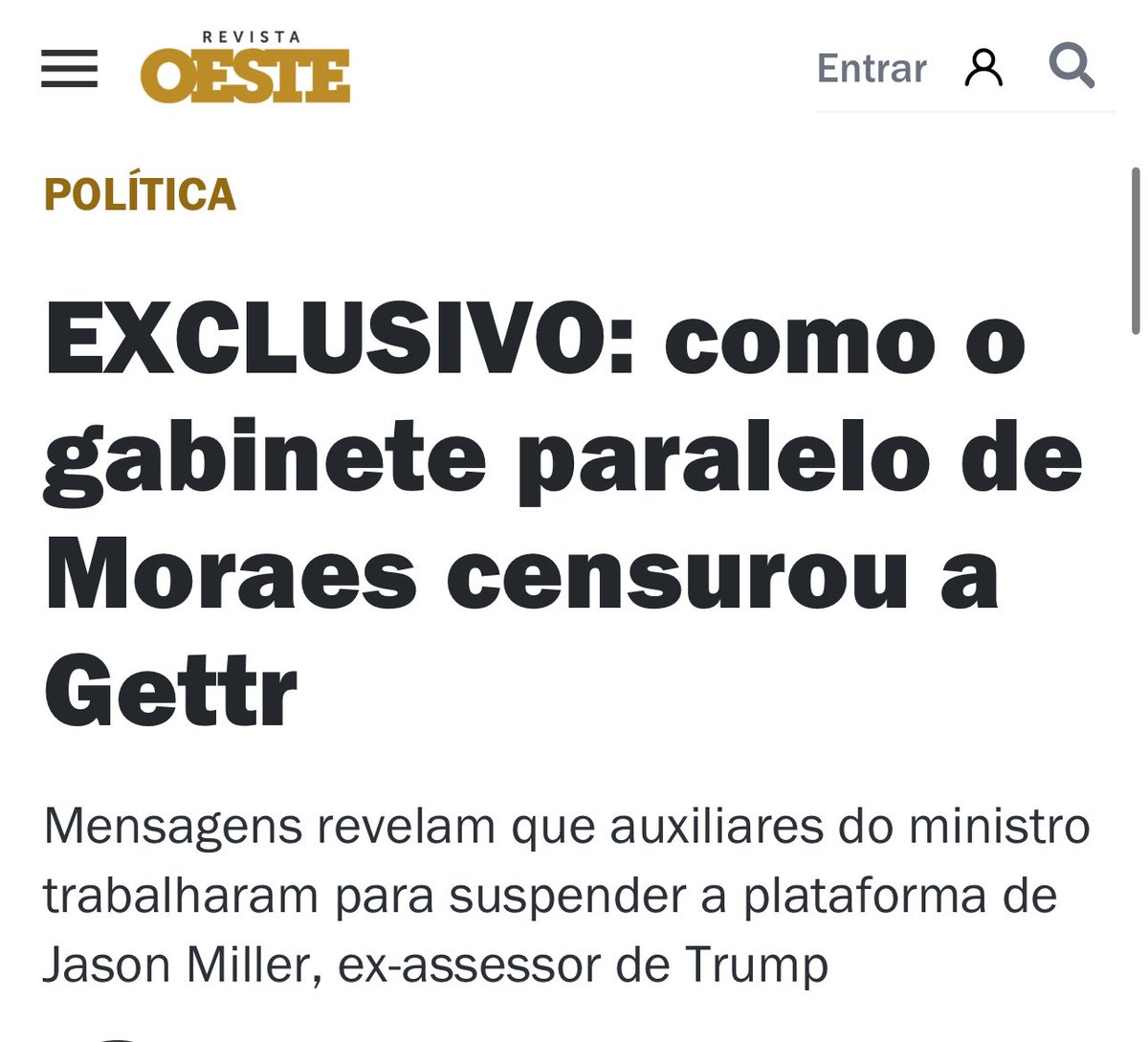 Ana Paula Henkel (@anapaulavolei) on Twitter photo 🚨 BREAKING:
A <a href="/revistaoeste/">Revista Oeste</a> acaba de mostrar como o gabinete paralelo de Alexandre de Moraes atuou para censurar usuários e até tentar bloquear a rede Gettr de <a href="/JasonMiller/">Jason Miller</a> em 2022.
Já solicitei que a matéria seja reproduzida também em inglês.
revistaoeste.com/politica/exclu… 🚨 BREAKING:
A <a href="/revistaoeste/">Revista Oeste</a> acaba de mostrar como o gabinete paralelo de Alexandre de Moraes atuou para censurar usuários e até tentar bloquear a rede Gettr de <a href="/JasonMiller/">Jason Miller</a> em 2022.
Já solicitei que a matéria seja reproduzida também em inglês.
revistaoeste.com/politica/exclu…