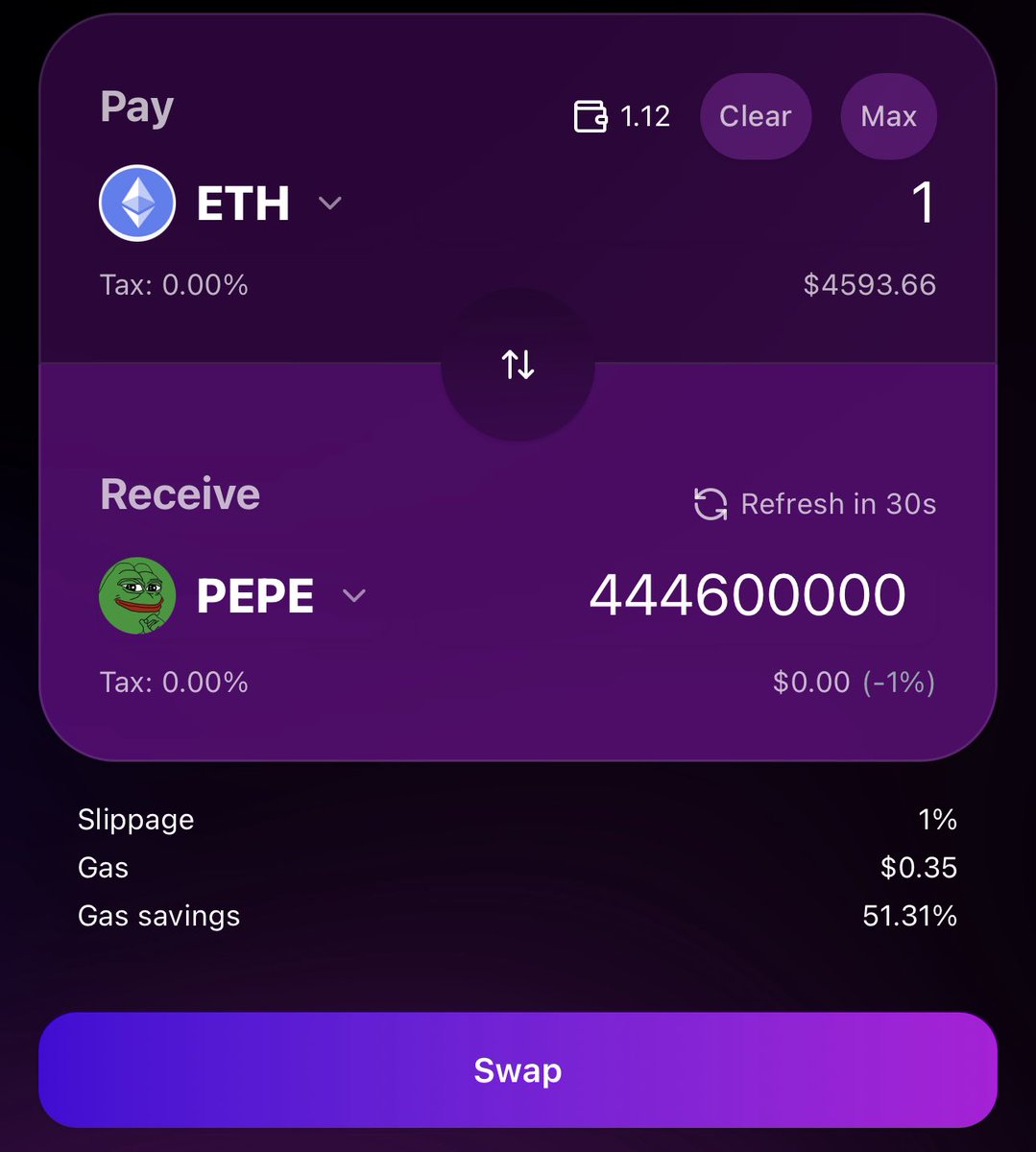 IoTAI_network's tweet photo. @mccj1913 @IncomeSharks Yes. To be clear we save up to 70% on #ETH gas fees. Here is just one example from a user saving 51% on a $PEPE Swap. 

We have just integrated the newest $PAAL AI Technology into our Aggregator. https://t.co/jmT6K2VdDo