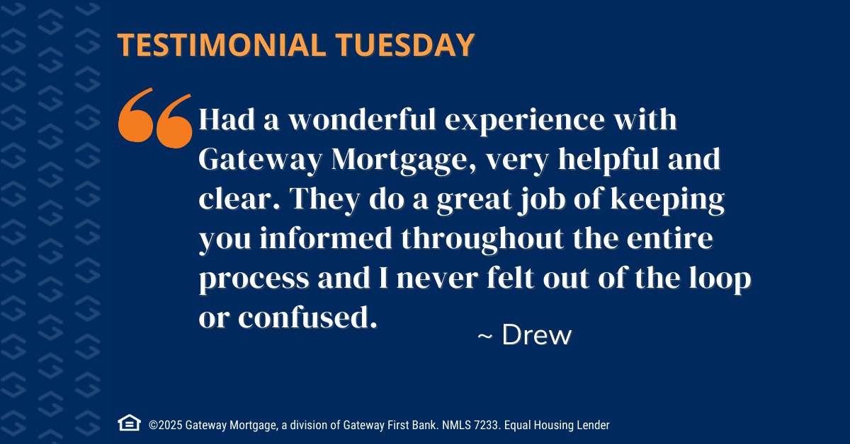✨ #TestimonialTuesday ✨

Clear. Helpful. Always in the loop. 💬

Another happy homeowner shares their smooth experience with Gateway Mortgage! 🏡

📲 Ready to feel confident in your homebuying journey? Let’s talk.