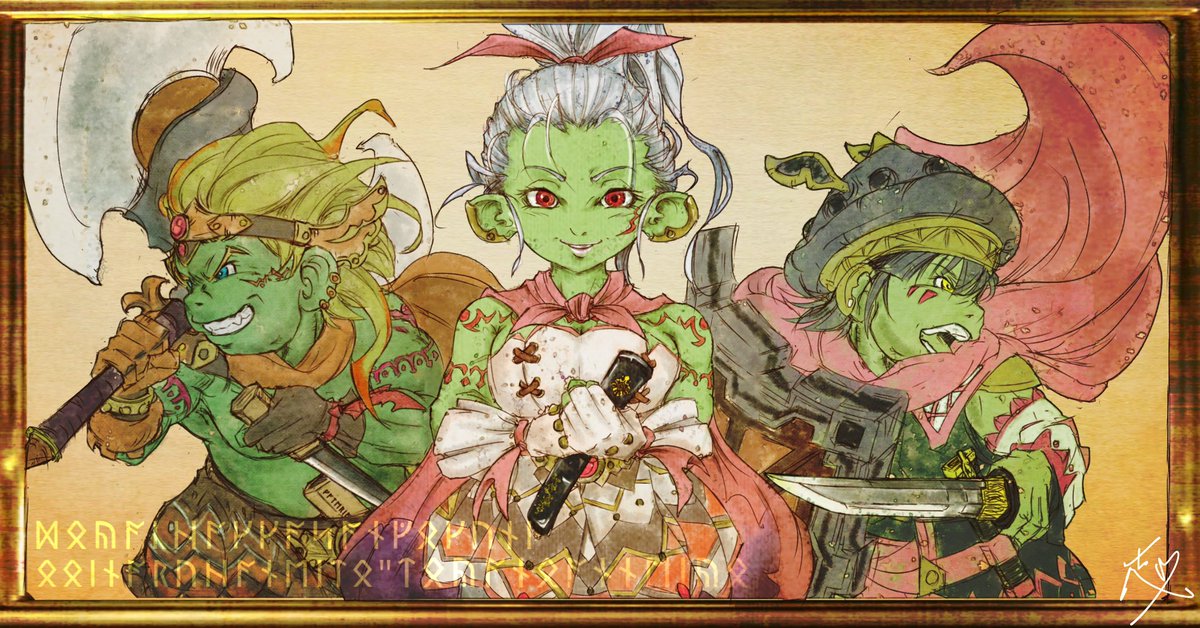 dqx_shian's tweet photo. お絵描き完成🎨🖌️
「大地の三闘士
ードワチャッカ三国に大いなる繁栄と永遠の安寧をー」

連作の3枚を肖像画風に仕上げました。

何とかアップデートに間に合った！
改めてアスタルジア顕現おめでとう🎉

#DQ10 #dqx #志庵画廊 https://t.co/Fh5QBiIjvz