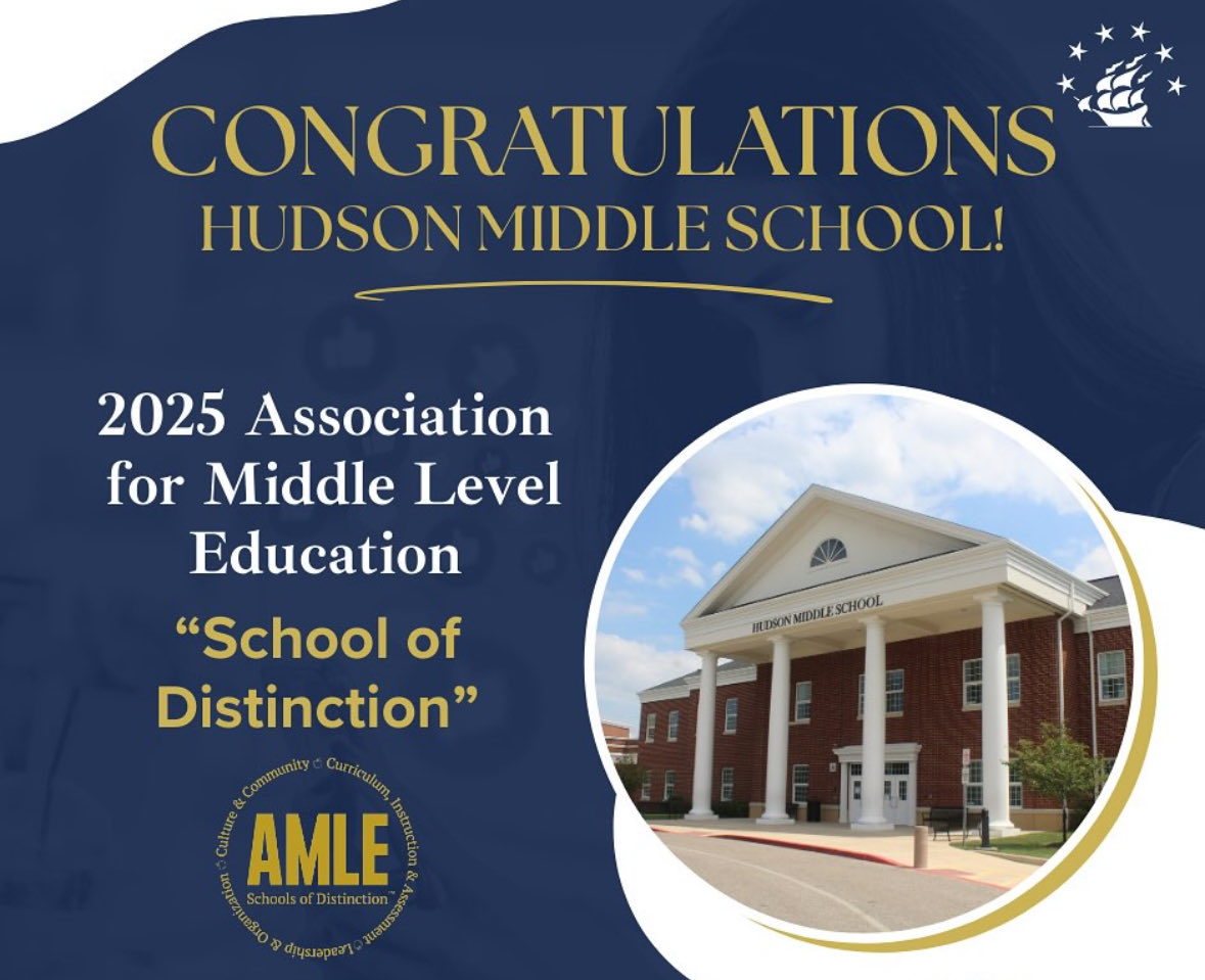 Celebrating our incredible Hudson Middle School community! We're thrilled to announce that we've been named a 2025 ⁦<a href="/AMLE/">AMLE</a>⁩ School of Distinction, recognizing the AMAZING work of our students, staff, and families! ⁦<a href="/Ohio_Middle/">Ohio Middle Level Association (OMLA)</a>⁩ <a href="/hudsonohschools/">Hudson City Schools</a>⁩