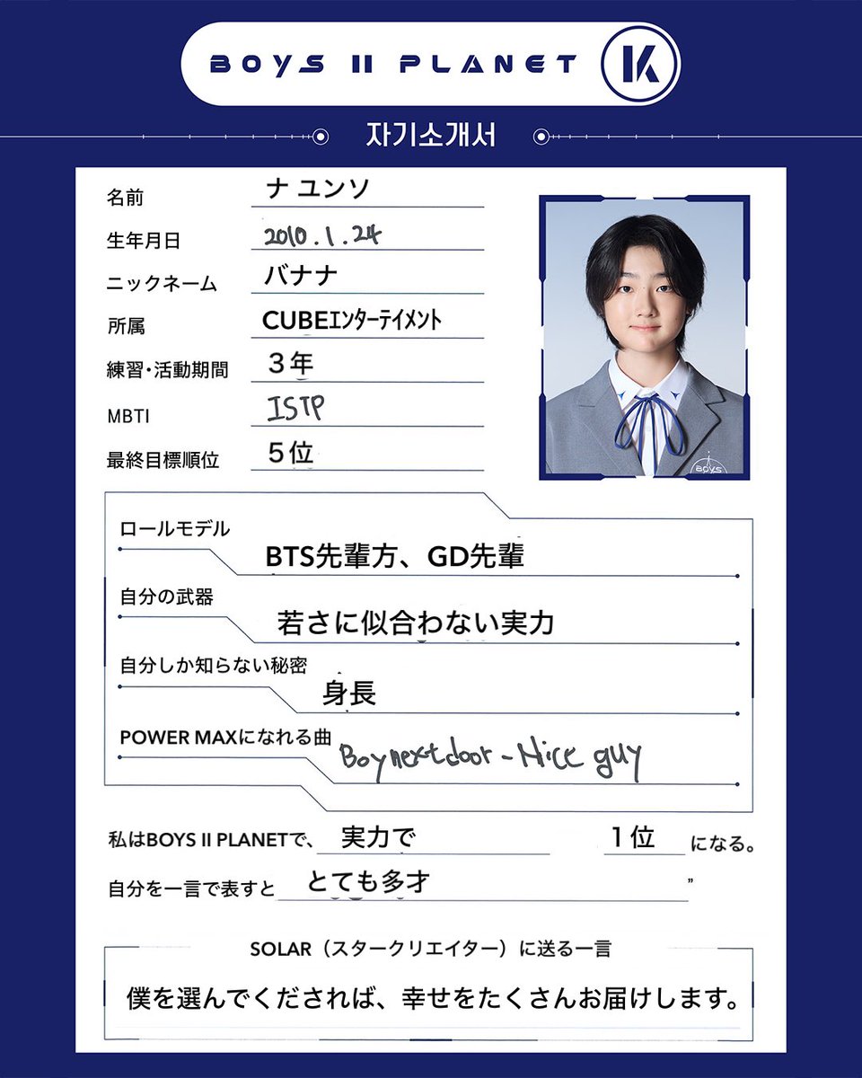 ナ ユンソのプロフィール表 日本語版を作成しました️📝 #ボイプラ2