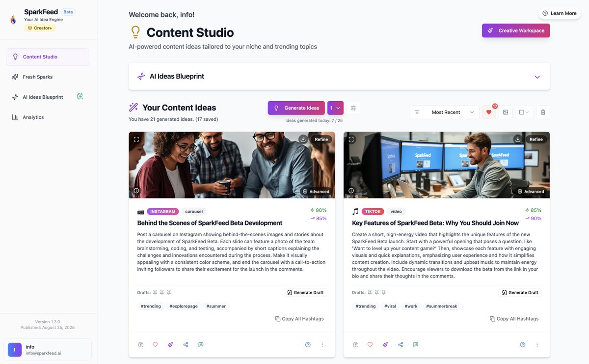 enyhath's tweet photo. 👉 https://t.co/bmVqs3kg4Y @base44

Meet SparkFeed: Build an AI Ideas Blueprint that fuses real-time trends with your creator DNA → delivering content that connects. 

Your AI Social Media Strategist! #Base44ForMarketing

🎥 Demo: https://t.co/k3CvepbjPf https://t.co/HgK1Q64VFD