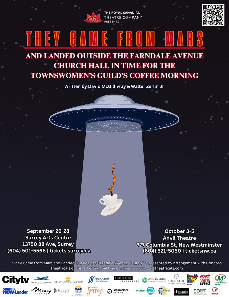ACS RECOMMENDED….#performingarts| Royal Canadian Theatre Company presents 'THEY CAME FROM MARS' | 2 dates: Surrey Civic Theatres Sep 26-28 &amp; Anvil Centre Oct 3-5 | see poster for details
 
 #space #mars <a href="/rctheatreco/">Royal Canadian Theatre Company</a> <a href="/SurreyArtsCtre/">SurreyCivicTheatres</a>