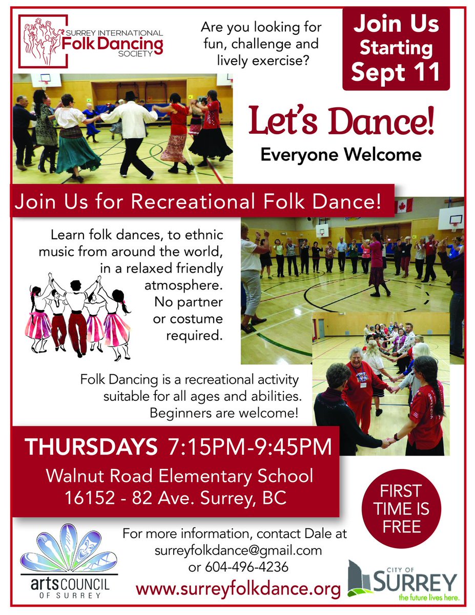 ACS RECOMMENDED….#performingarts | #surreybc #international #folkdancingsociety presents 'LET'S DANCE' | Starting Sep 11th | see poster for details
#folkdance #dance