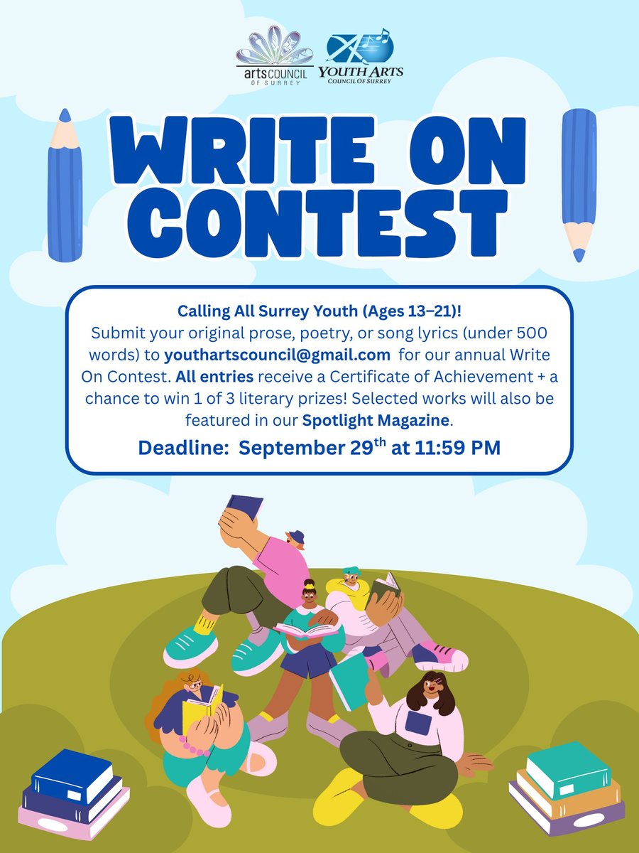 ACS RECOMMENDED….#literaryarts  Youth Arts Council of Surrey presents 'WRITE ON! #Contest | Ages 13-21 | Deadline Sep 29th | see poster for contest details

#youthwriters <a href="/SemiahmooArts/">Semiahmoo Arts</a> <a href="/LangleyArtsOrg/">Langley Arts Council</a>  <a href="/surreylive/">SURREY LIVE NEWS</a> <a href="/sry604/">Surrey604</a> <a href="/SiWCtweets/">SiWC</a>