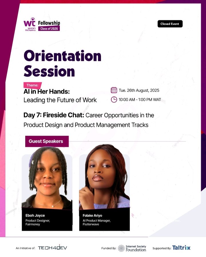 wildfl0w6r's tweet image. Day 7 of the Women Techsters Fellowship was powerful! 

Uyoyo Edosio reminded us to turn pain into purpose, master our craft, and build excellence so deep it speaks louder than bias. Be patient, keep learning, and stay indispensable.