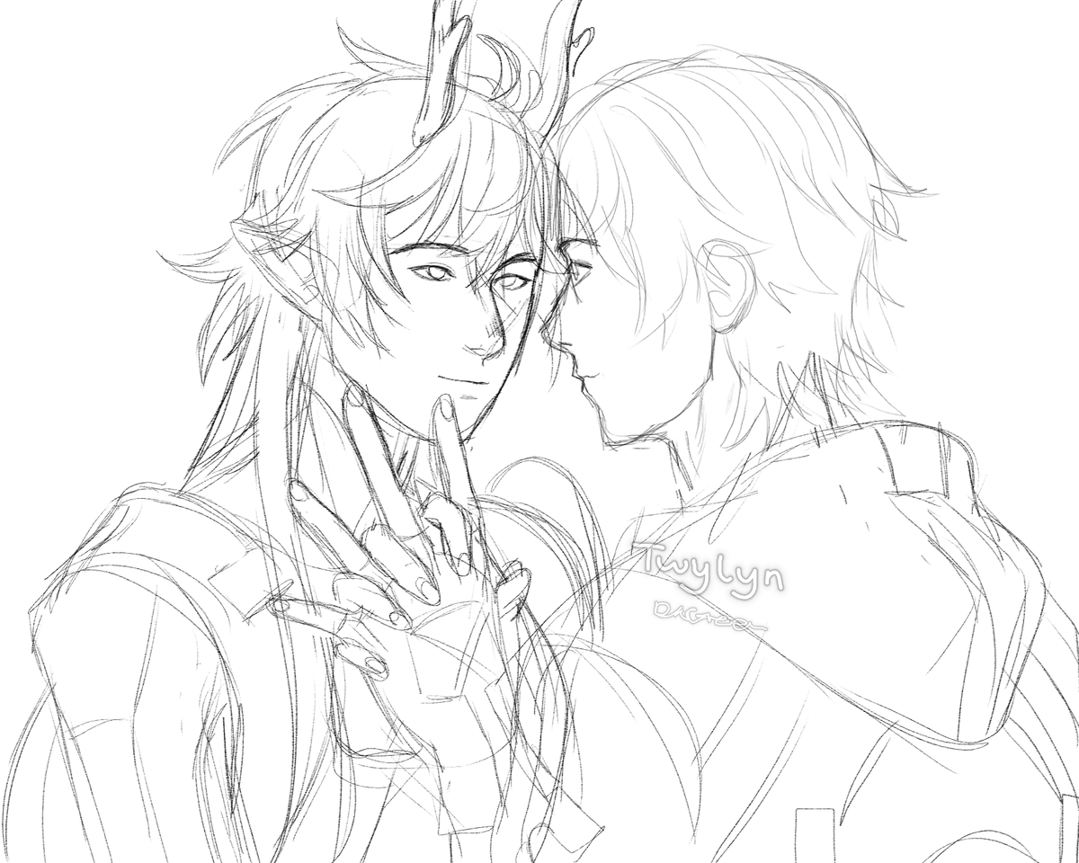 TwylynArt's tweet photo. Here are the sketches from a stream I did earlier today.✌️ft. Mydei, Phainon, Caelus and Dan Heng (Feng)
#hoyoverse #phaidei #myphai #dancae #caedan #HonkaiStarRail #danheng #Caelus https://t.co/W4QOA37xIb