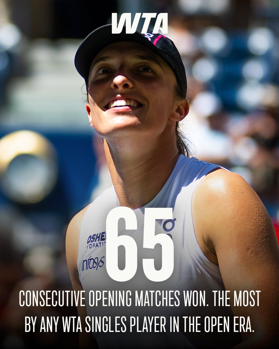 wta (@wta) on Twitter photo Reaching new heights 📈
<a href="/iga_swiatek/">Iga Świątek</a> overtakes the record set by Monica Seles for the most consecutive opening victories.
#USOpen Reaching new heights 📈
<a href="/iga_swiatek/">Iga Świątek</a> overtakes the record set by Monica Seles for the most consecutive opening victories.
#USOpen