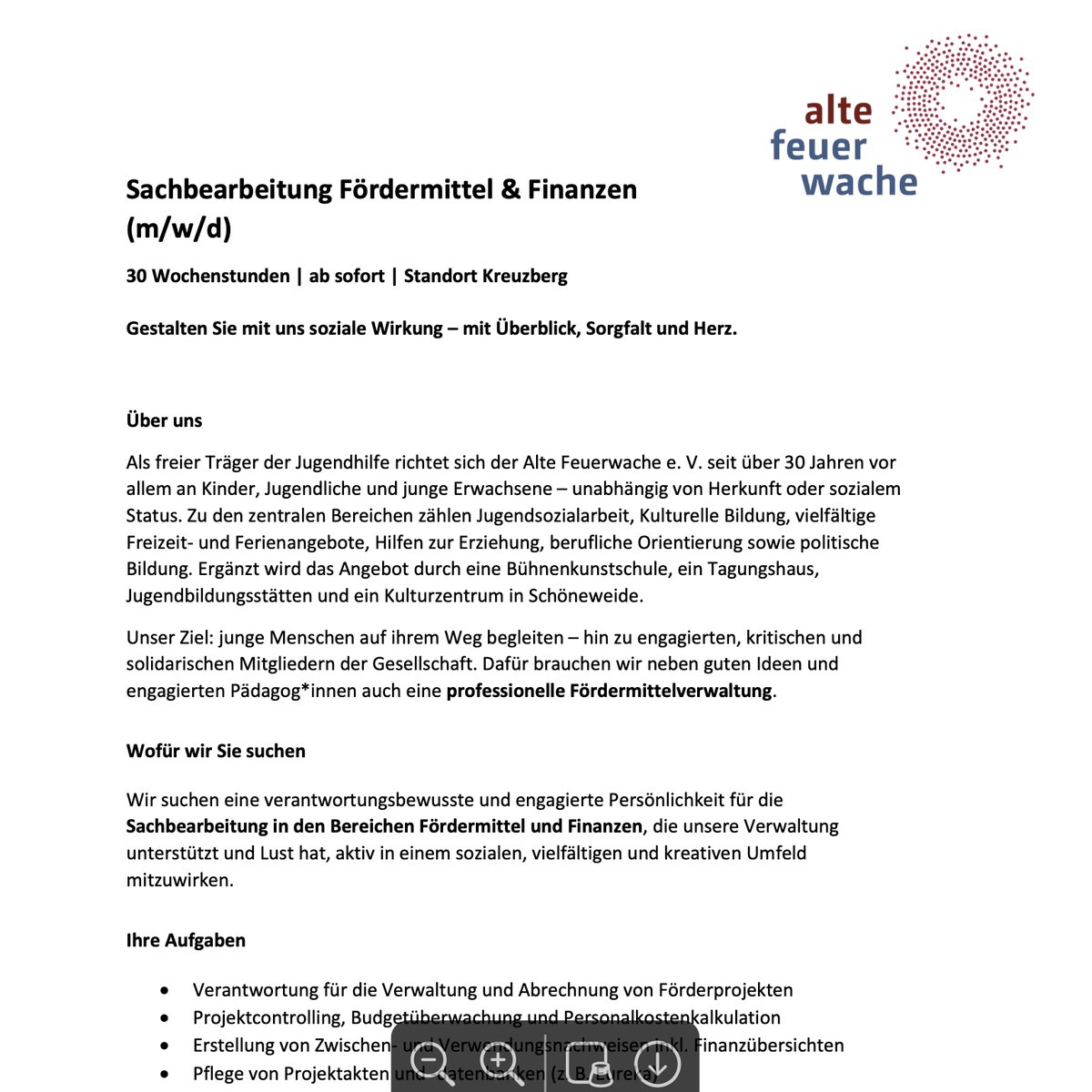 📣 Alte #Feuerwache e.V. sucht Sachbearbeitung #Fördermittel &amp; #Finanzen (m/w/d) | #Berlin

📅 Frist: 15. September 2025

➡️kultweet.de/jobs/Alte-Feue…

#Job #Stellenausschreibung #BWL #Wirtschaft #Verwaltung