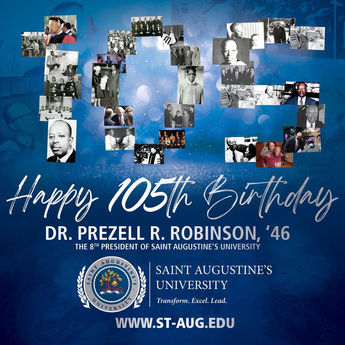 SAU would like to wish president-emeritus and alumnus Dr. Prezell R. Robinson, ‘46 a Happy 105th Birthday! 

Support the Falcon Pride Initiative: st-aug.edu/believe-in-sau….

To learn more about Dr. Robinson: new.express.adobe.com/webpage/R7stlV…
🐦💙👏🏾 #FalconPridePersonified  #BelieveInSAU