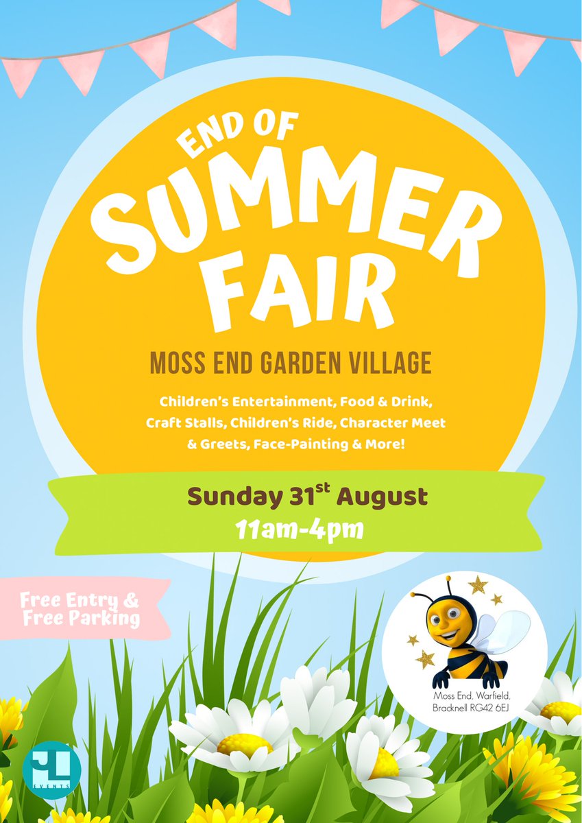 🌟🎡 Bracknell’s BIGGEST family day out is BACK! 🎡
📍 Moss End Summer Fair – Sun 31st Aug, 11–4
✨ FREE Bluey visits + treasure trail
✨ Live music, rides, face painting &amp; games
✨ BBQ by JL Butchers + craft stalls galore

FREE entry &amp; parking 🚗
#BracknellEvents #FamilyFun