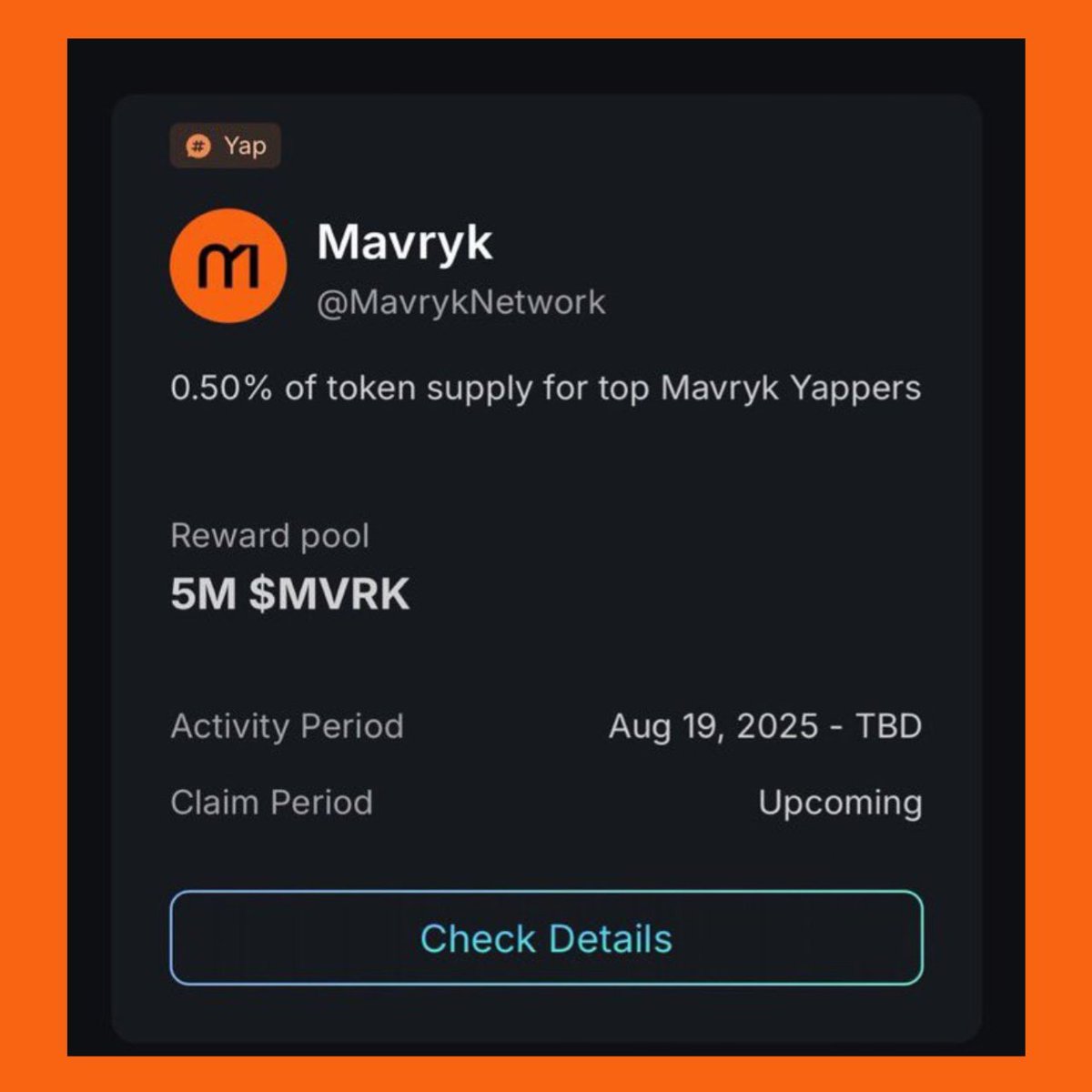 Charles Billions (@iam_charlieboy) on Twitter photo The best project to hop on now as a small account is <a href="/MavrykNetwork/">Mavryk Network | Tokenizing $10B in RWAs</a>
0.5% of it's total supply has been allocated to top Mavryk Yappers.
That's 5M $MVRK in reward to boost community engagement ahead of its TGE on September 18, 2025.
Built as a L1 bridging RWAs with DeFi, Mavryk The best project to hop on now as a small account is <a href="/MavrykNetwork/">Mavryk Network | Tokenizing $10B in RWAs</a>
0.5% of it's total supply has been allocated to top Mavryk Yappers.
That's 5M $MVRK in reward to boost community engagement ahead of its TGE on September 18, 2025.
Built as a L1 bridging RWAs with DeFi, Mavryk
