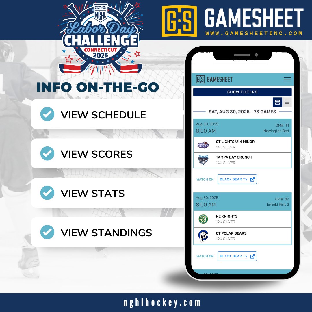 nghlhockey's tweet image. Stats, scores, schedule, and more! Visit the NGHL Labor Day Challenge event page for all the info! 

🌐 nghlhockey.com/event/laborday…
.
.
.
#NGHL #NGHLHockey #Gamesheet