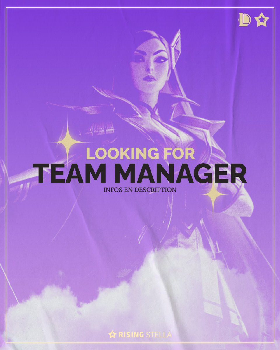 Nous cherchons un·e manageur·se pour accompagner notre équipe féminine LoL 💫

→ Tes missions :
📅 Organisation du planning
⚔️ Recherche de scrims &amp; tournois
🤝 Gestion de la cohésion d’équipe
✨ Proposer des idées pour que chacune s’épanouisse

→ Ce qu’on offre :
🌿Un